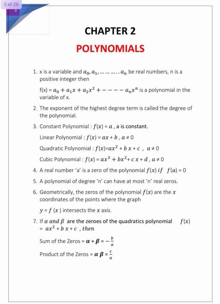 Class 10 formula sheet