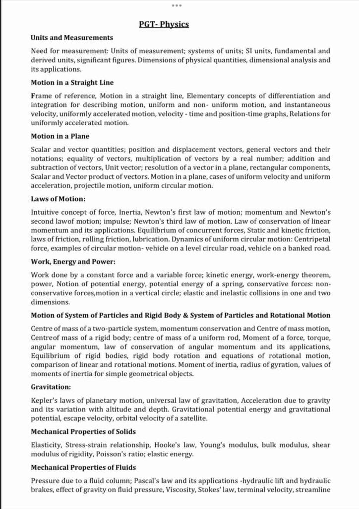 EMRS PGT Physics Syllabus 2025