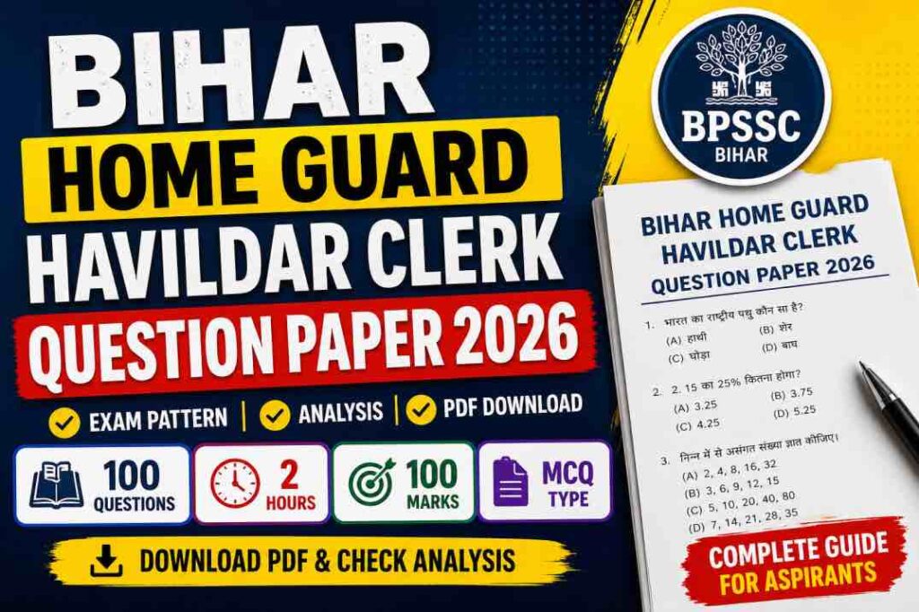 Bihar Home Guard Havildar Clerk Question Paper 2026
