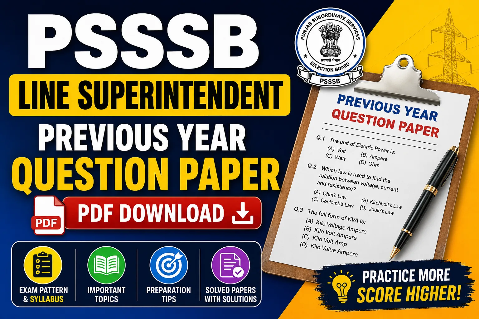 PSSSB Line Superintendent Previous Year Question Paper – Download PDF