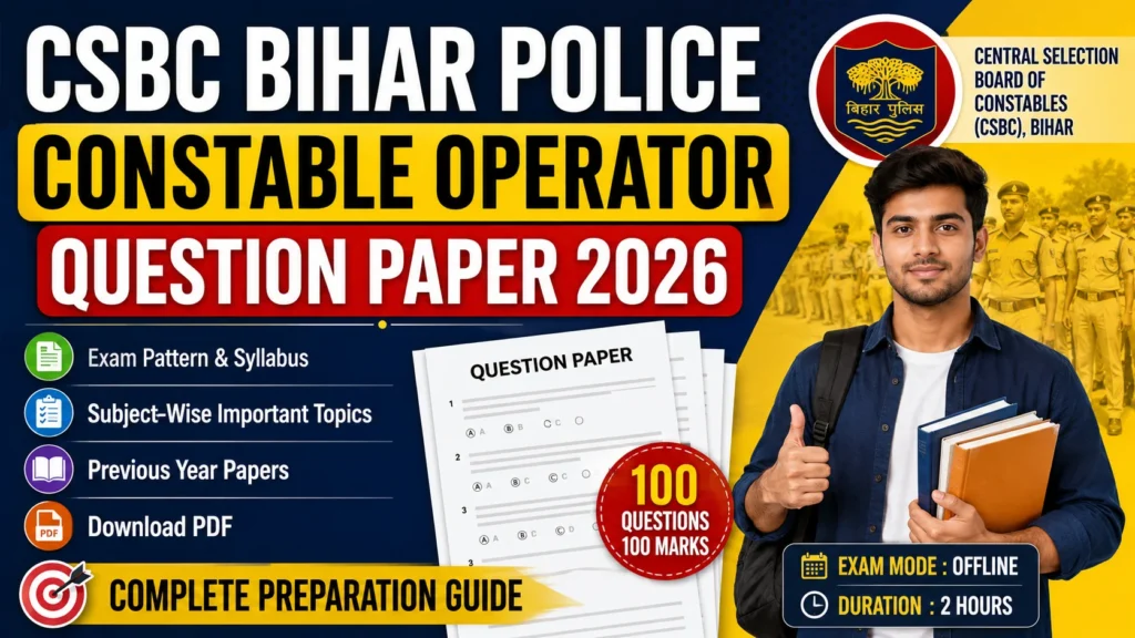 CSBC Bihar Police Constable Operator Question Paper 2026