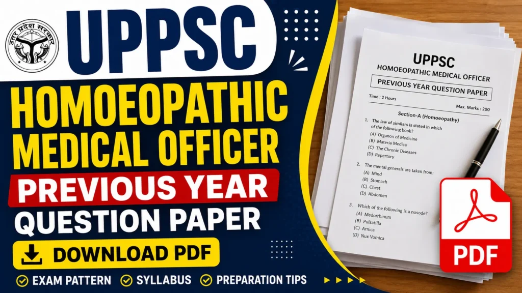 UPPSC Homoeopathic Medical Officer Previous Year Question Paper – Download PDF