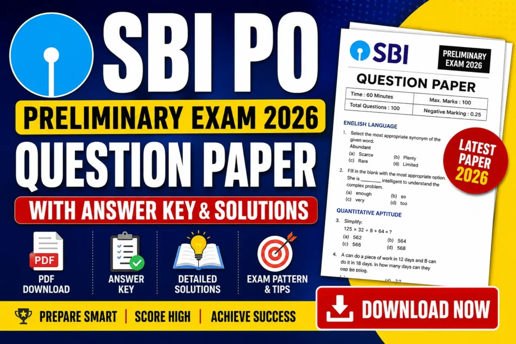 SBI PO Pre Question Paper 2026 with Answer Key – PDF Download