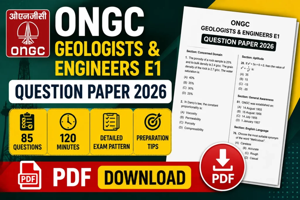 ONGC Geologists and Engineers E1 Question Paper 2026
